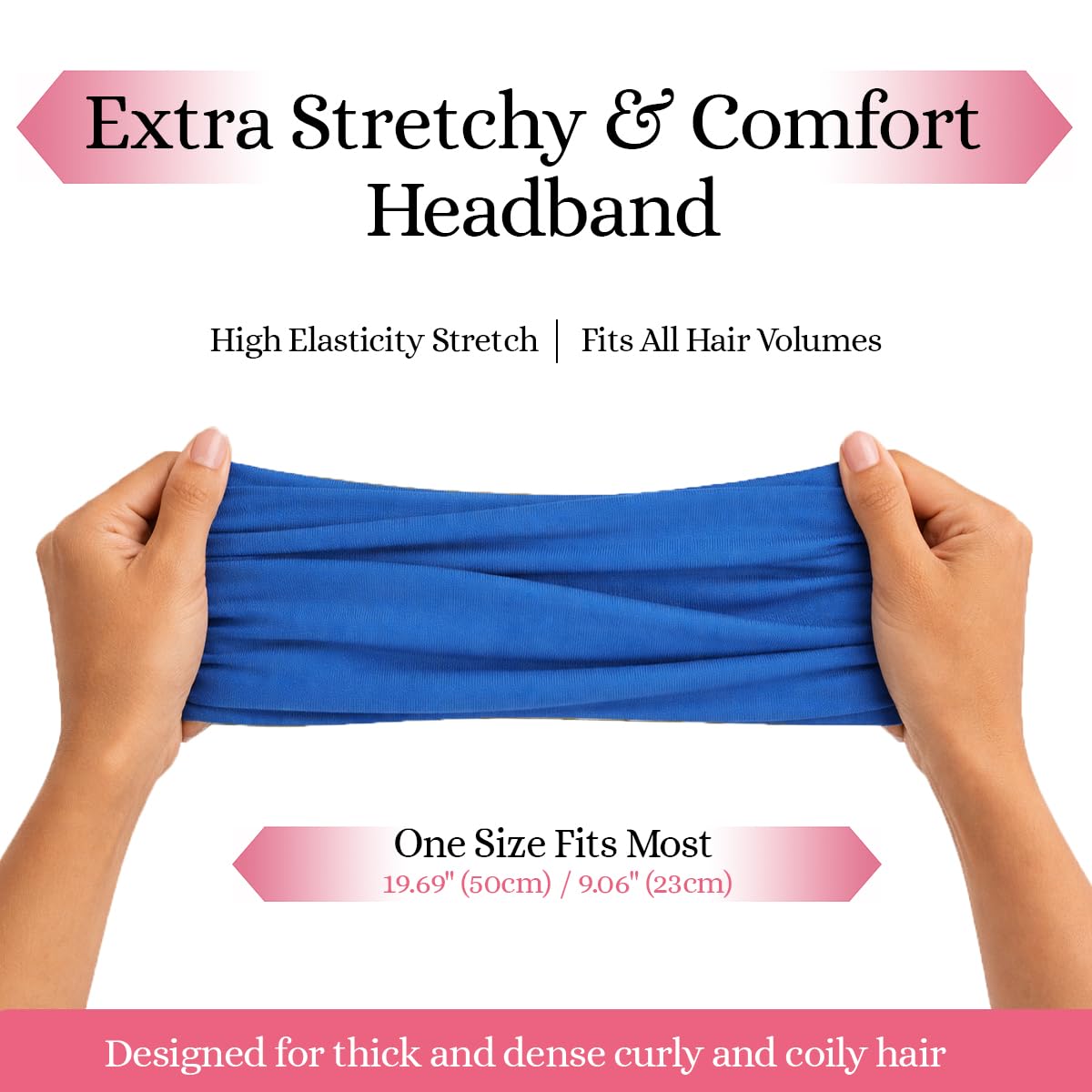 Curly Hair Headbands for Women - Stretchy Non-Slip Wide Yoga Band | Royal Blue, Adult Size