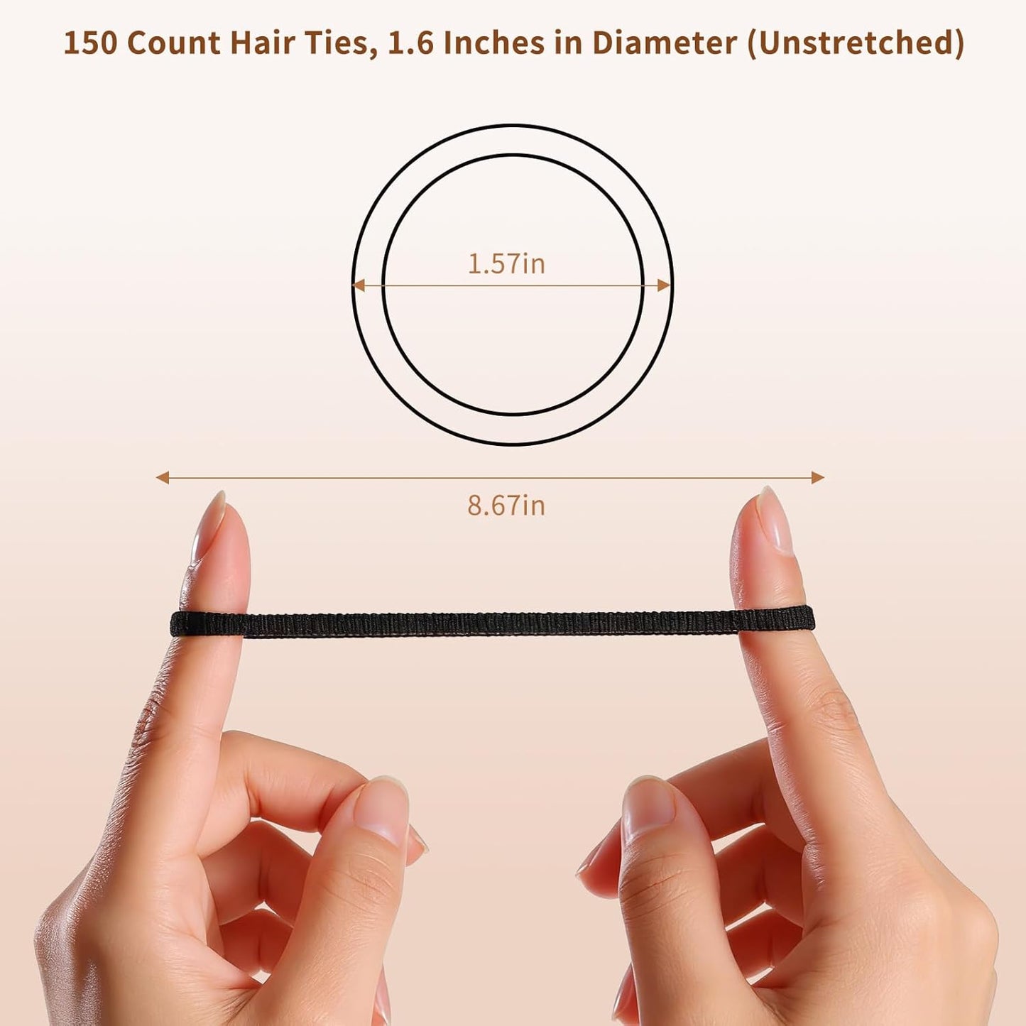 CZZXI Hair Ties for Fine Hair - 150Ct No Damage Seamless Elastic Ponytail Holders | Soft Nylon, Black