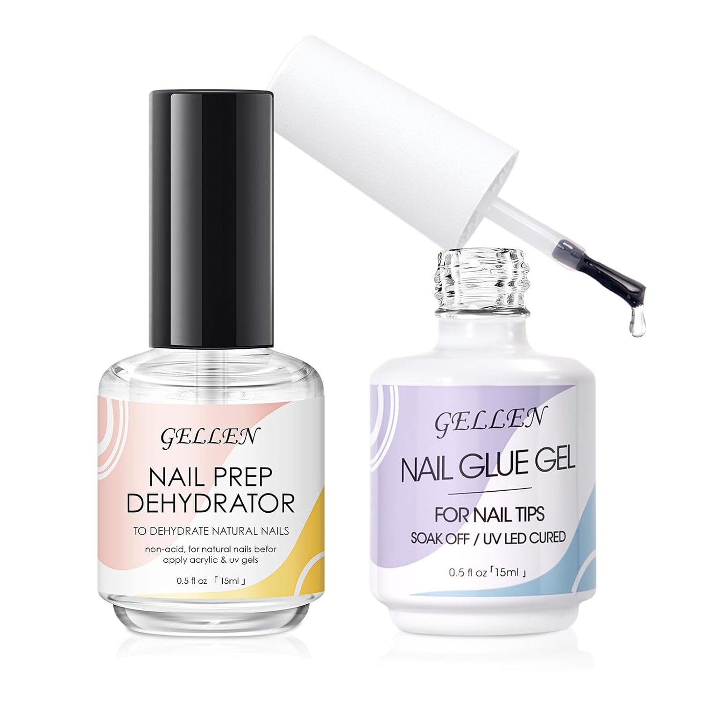Gellen Nail Glue Gel - 5 in 1 UV Acrylic Nail Adhesive & No Wipe Top Coat | High Shine Finish for DIY Manicure