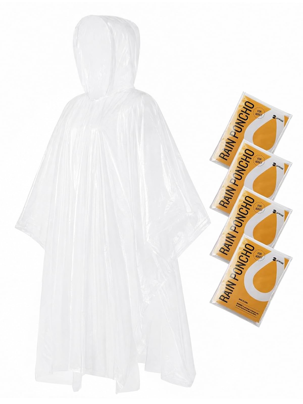 SaphiRose Disposable Rain Ponchos Emergency Clear Poncho (4 pack, Clear)