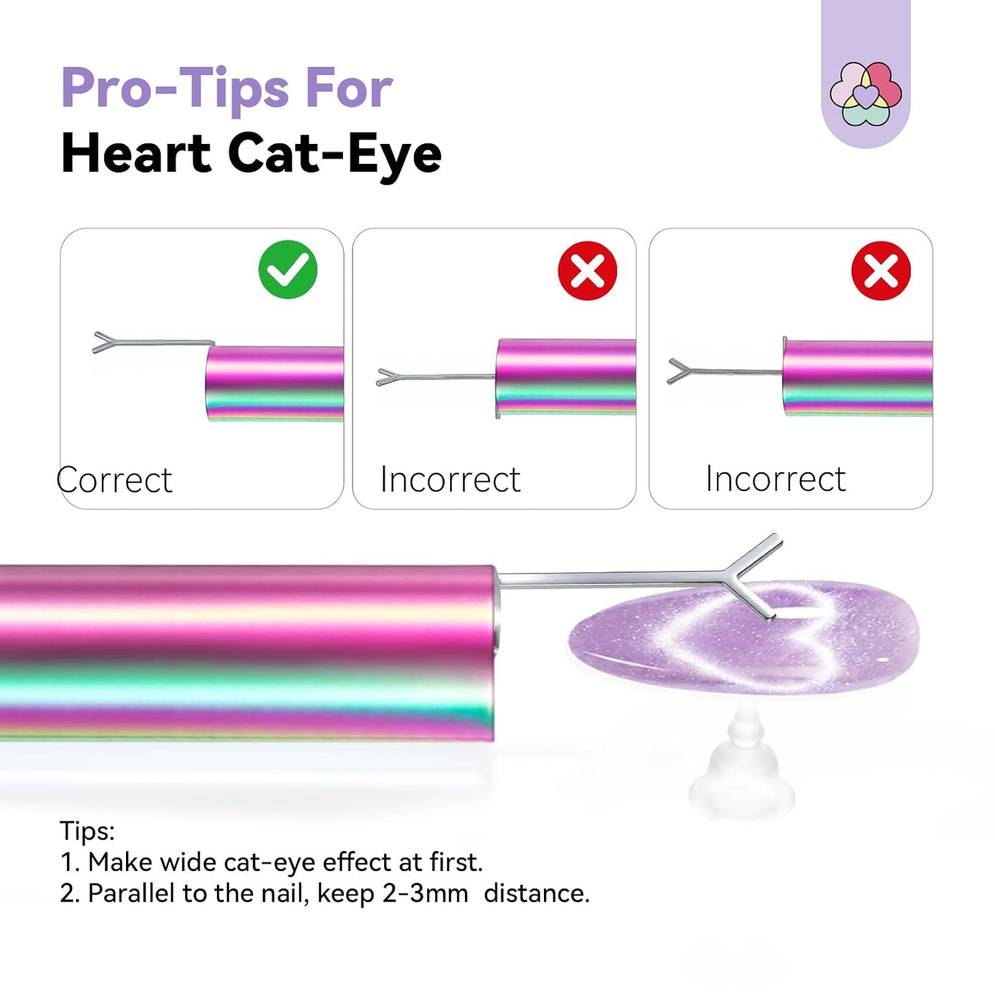 SAVILAND Cat Eye Nail Magnet - 5X Stronger Holographic Dual-Ended Tool for DIY Nail Art | Heart-Shaped Design
