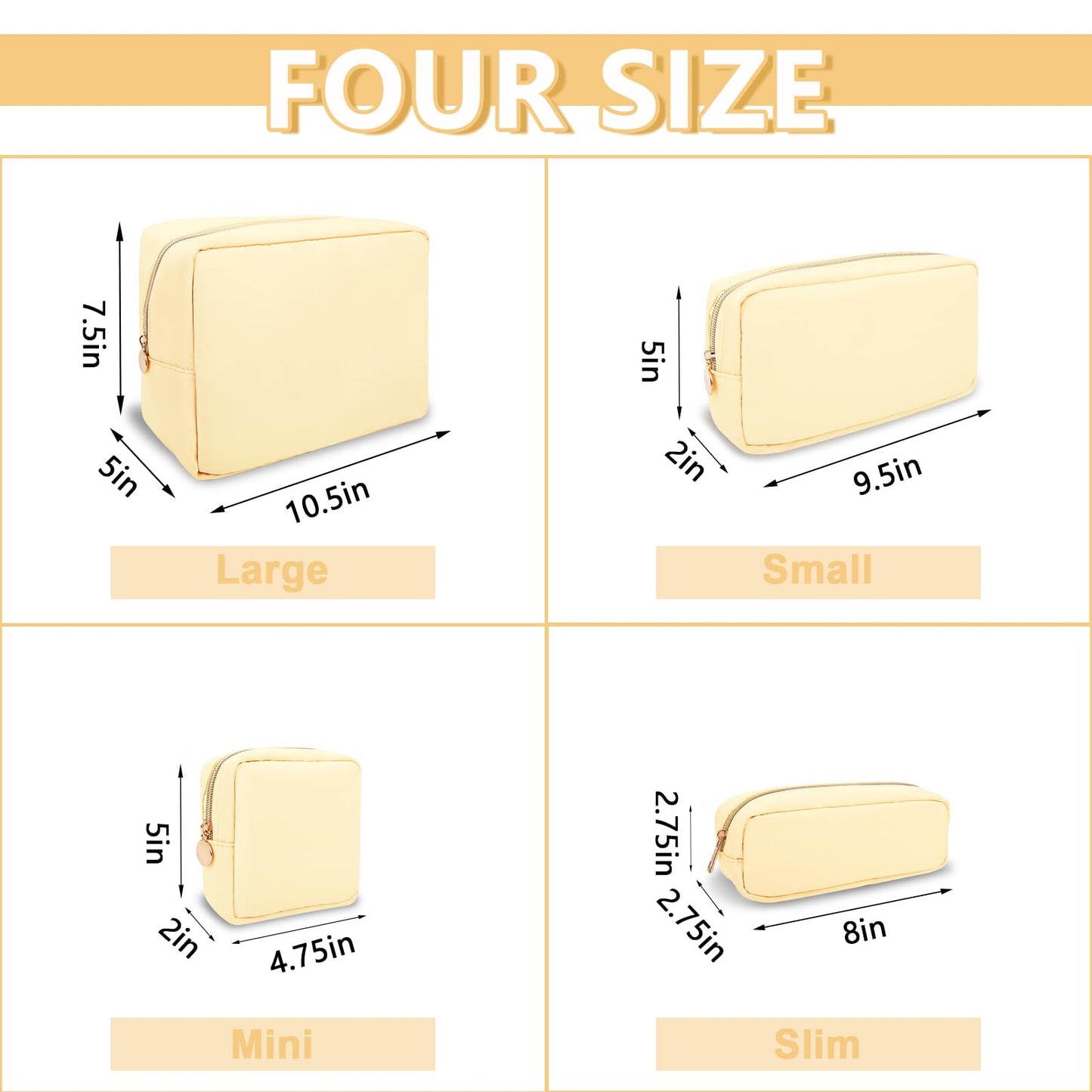 UIXIZQ Small Pencil Case Makeup Bag for Purse, Cute Preppy Nylon Makeup Brush Bag with Zipper, Girls Portable Stationery Storage Case for Office School College (Slim-Sand)