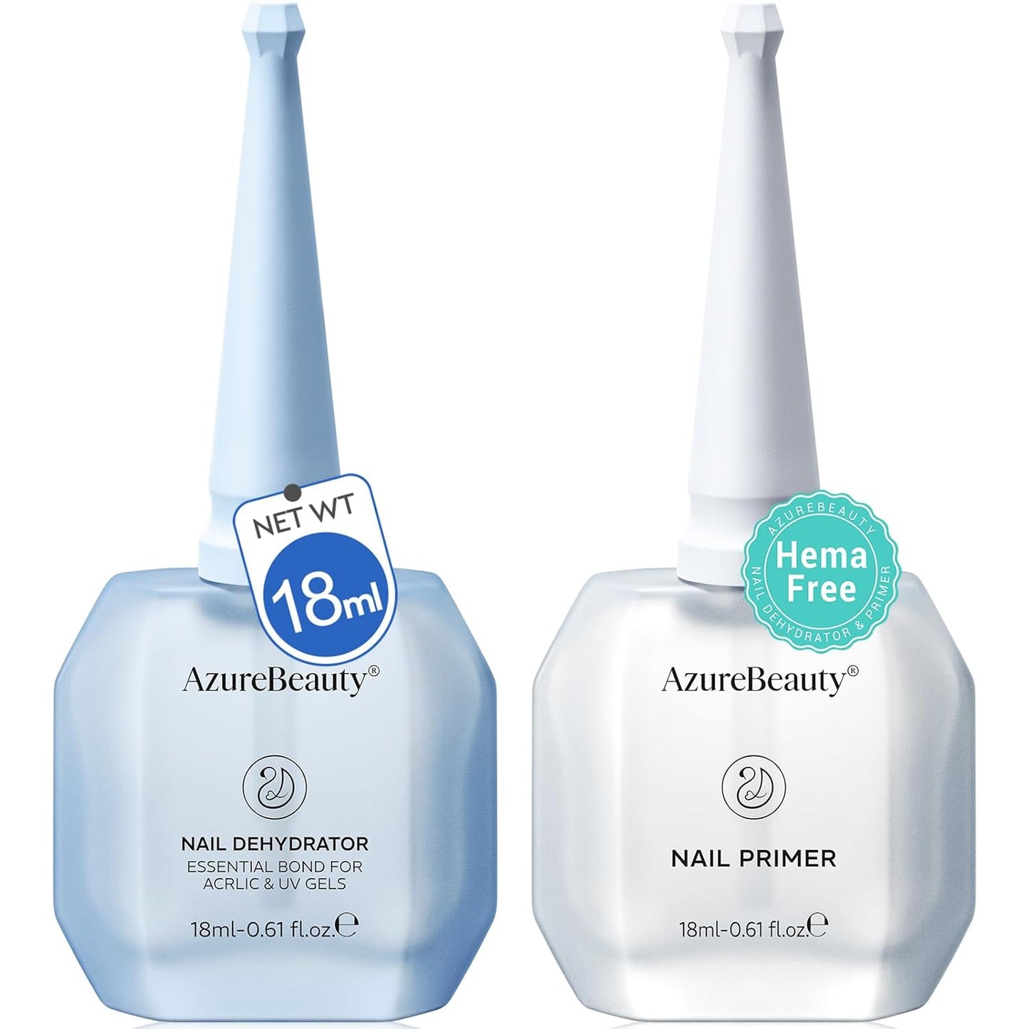 AZUREBEAUTY Nail Dehydrator & Primer Kit - Acid-Free, Hema-Free, Quick Dry | 18ml for Long-Lasting Gel & Acrylic Manicures