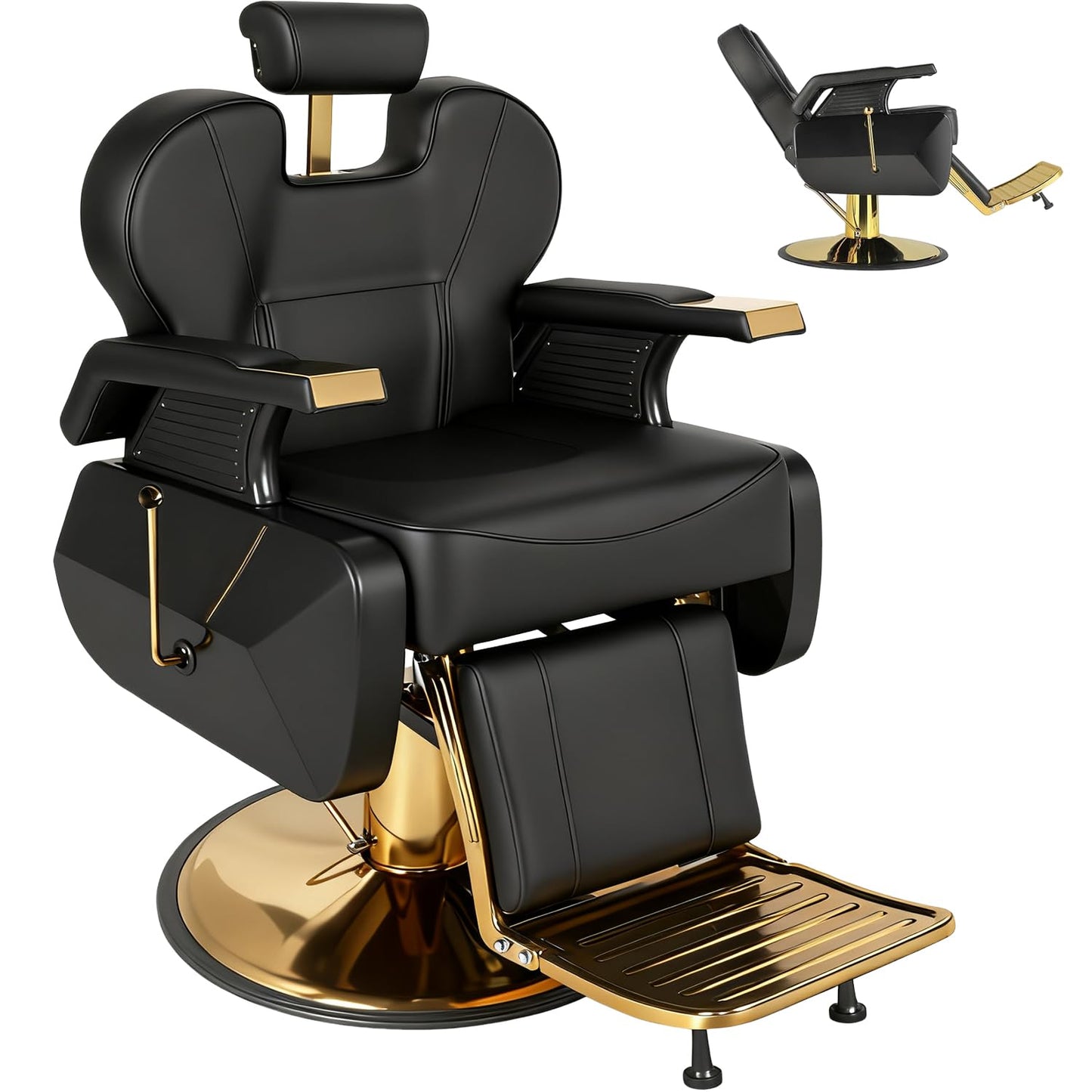 MIMWOW Professional Barber Chair, Reclining Hydraulic Hair Chair with Dual-Stitch Leather Design, 360° Swivel Adjustable Stylist Chair with Removable Headrest for Barbershop or Beauty Salon