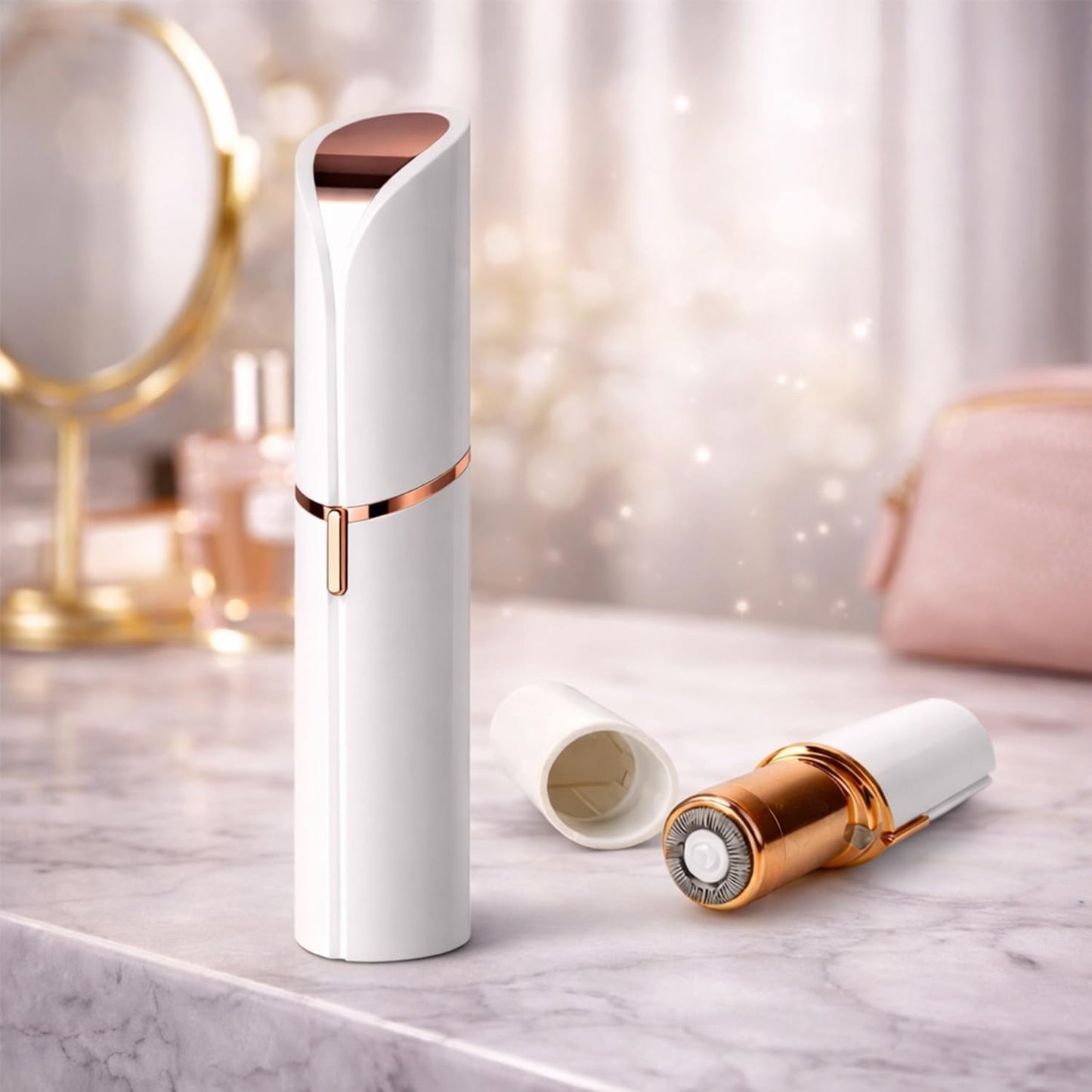 Electric Facial Hair Trimmer for Women - USB Rechargeable Lipstick-Style Shaver with LED Light | Portable Grooming Tool (White)
