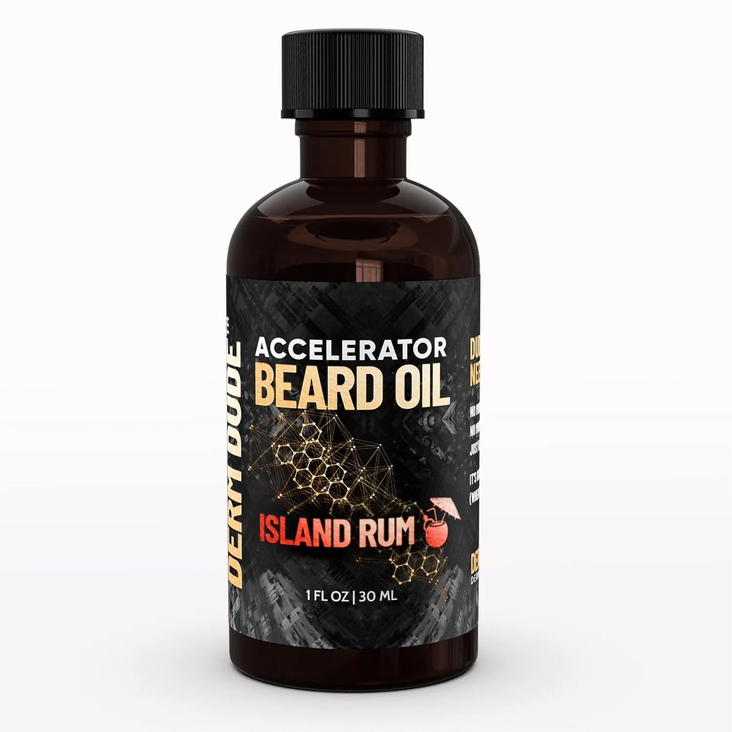 Derm Dude Accelerator Beard Growth Oil for Men | With Castor Oil & Jojoba Oil for Hair Growth | Promotes Thicker Fuller Beard | Hydrate & Soften Facial Hair, Non-Greasy - Island Rum 1oz