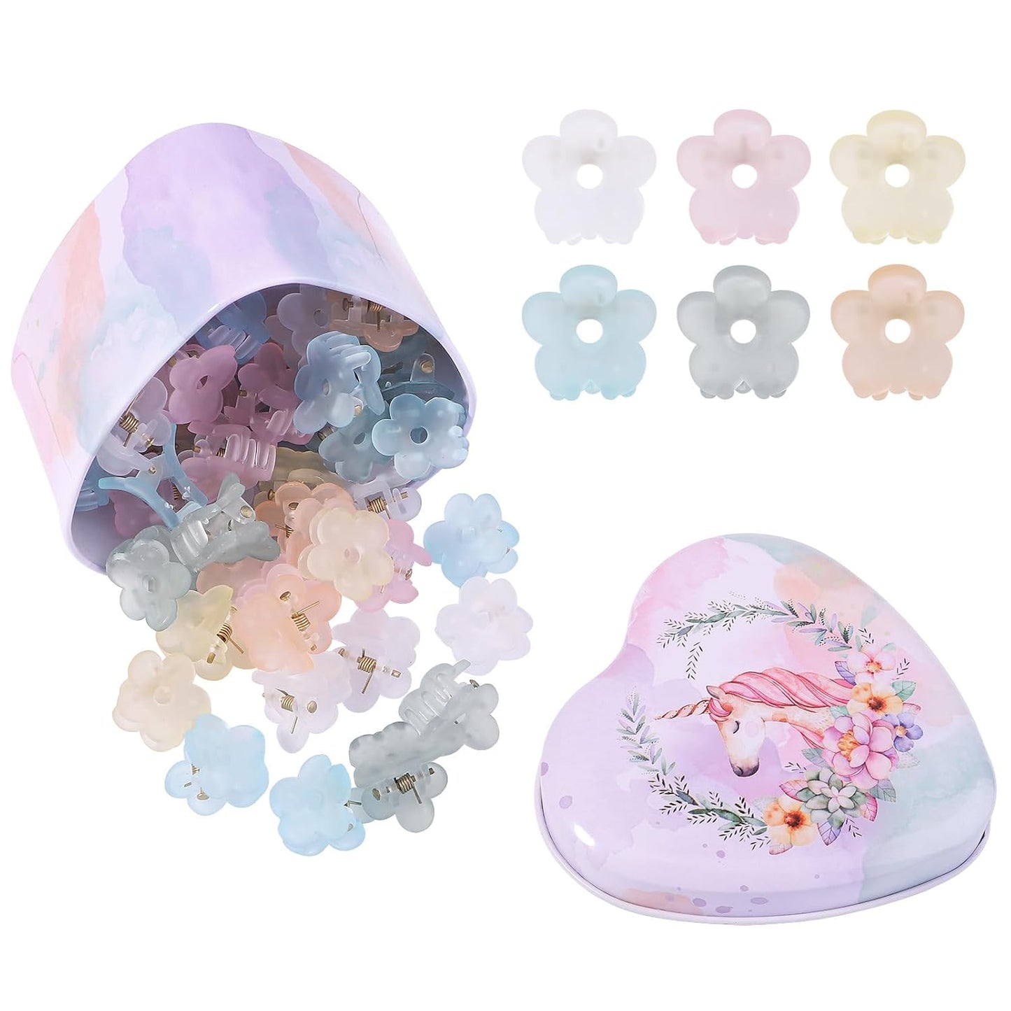 128pcs Baby Girls Hair Clips - Mini Claw Clips in Flower & Butterfly Styles | Hair Barrettes with Organizer Box