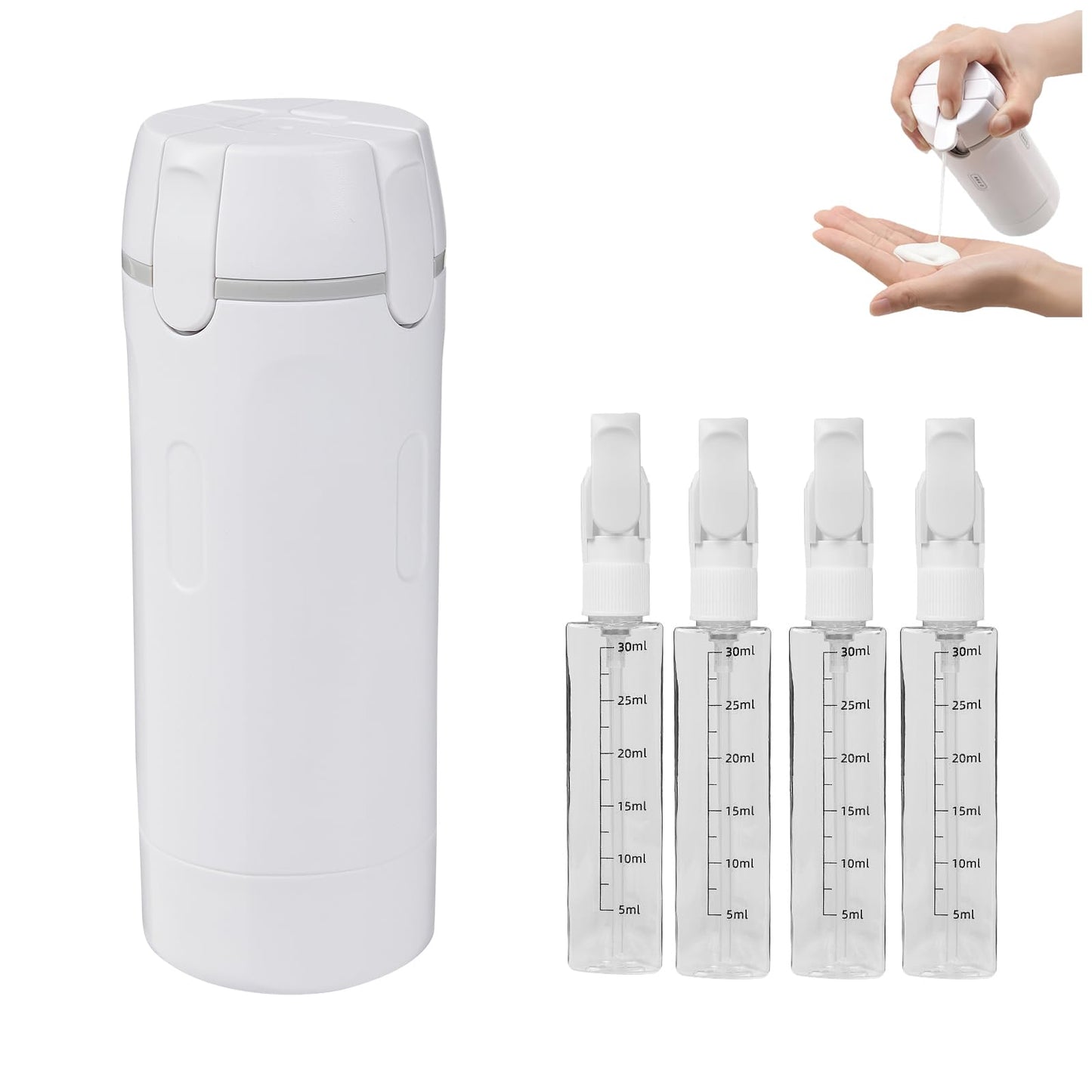 4 in 1 Travel Dispenser Bottle Refillable Leak-Leak Proof and Portable for Shampoo, Conditioner, Shower Gel & Toiletries Perfect for Vacation, Camping & Gym. (White)