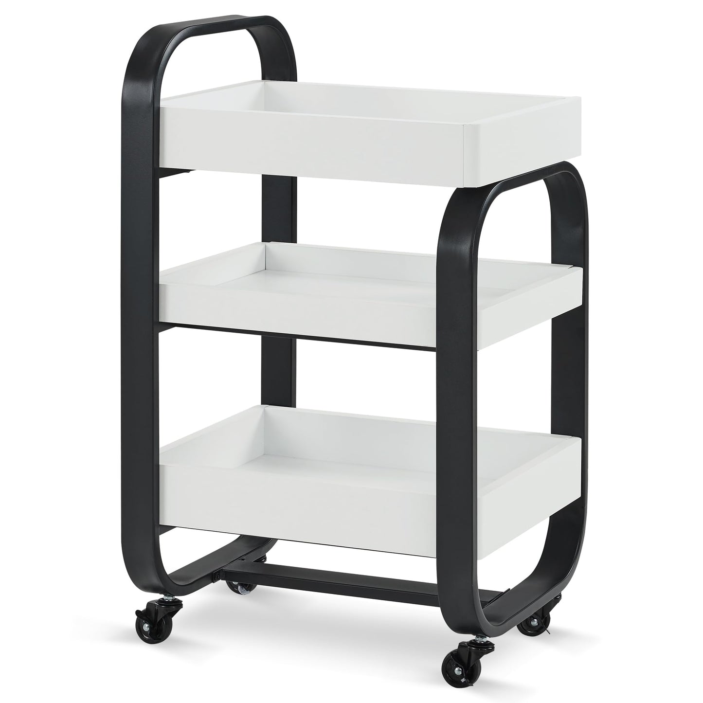 BarberPub Salon Storage Trolley with Shelves, Beauty SPA Rolling Cart with Lockable Wheels, 3-Tier Stylist Tool Organizer, Barber Mobile Station Equipment 2085 (Black)