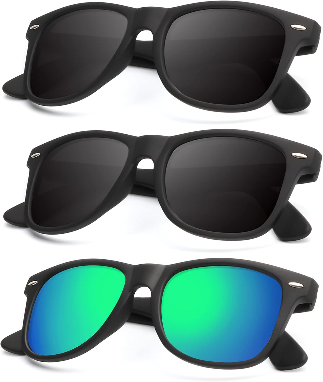 KALIYADI Polarized Sunglasses - Matte Finish, UV Blocking, Color Mirror Lenses | 3-Pack for Men & Women