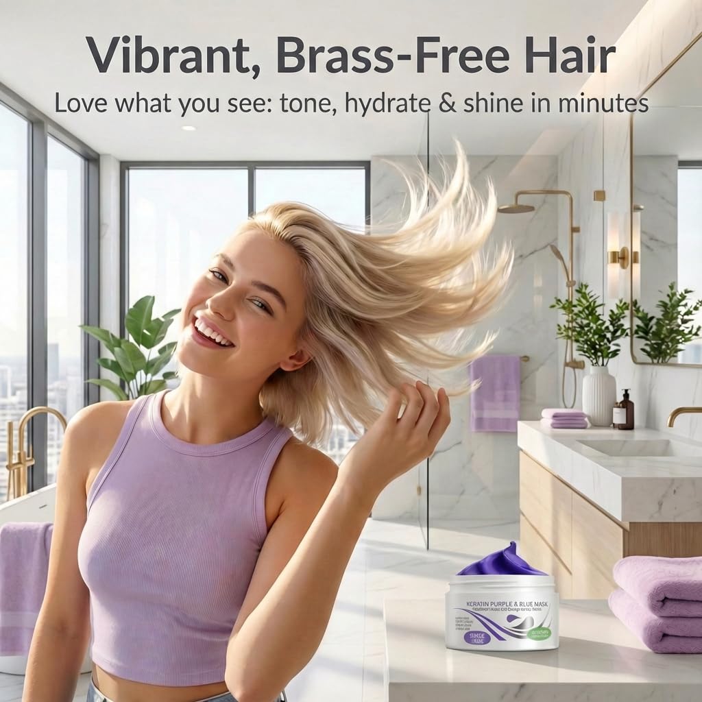 Keratin Purple Hair Mask - Deep Conditioner for Blonde, Silver & Gray Hair | Neutralizes Brassiness