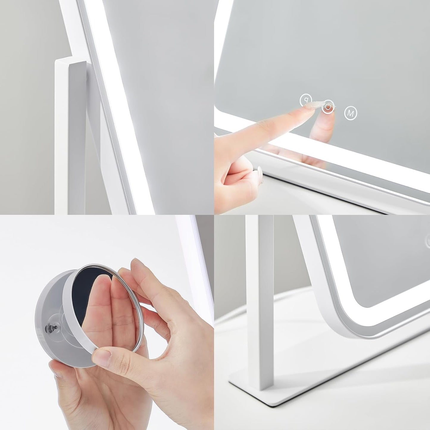 Vanity Mirror with Lights - 17.4'' x 13'' Makeup Mirror | 3 Color Modes, 5X Magnification, Smart Touch Control, 360° Rotation, White