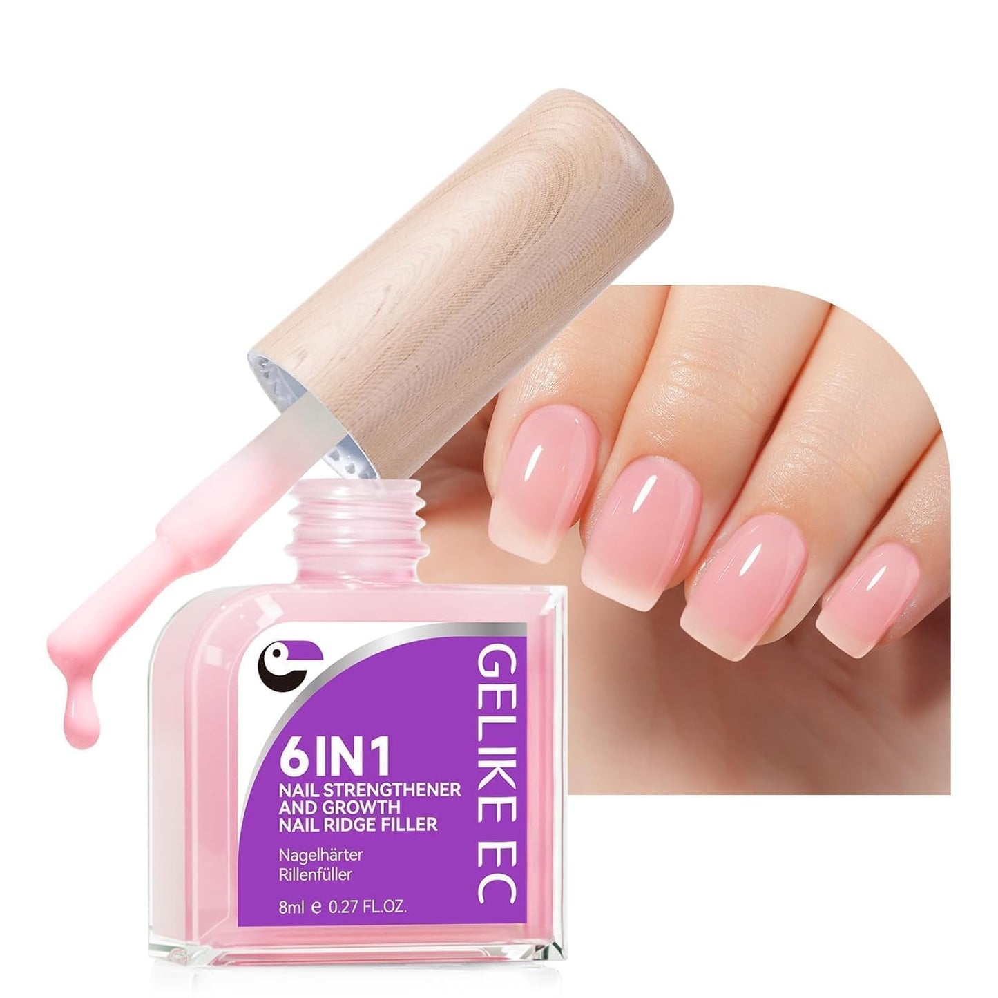 Nail Polish Strengthener & Growth Treatment - Extra Strong Gelike Natural Hardener for Damaged Nails | Long-Lasting Repair