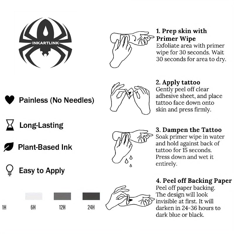 INKARTLINK Love Spider Temporary Tattoos Waterproof & Realistic - Easy Application