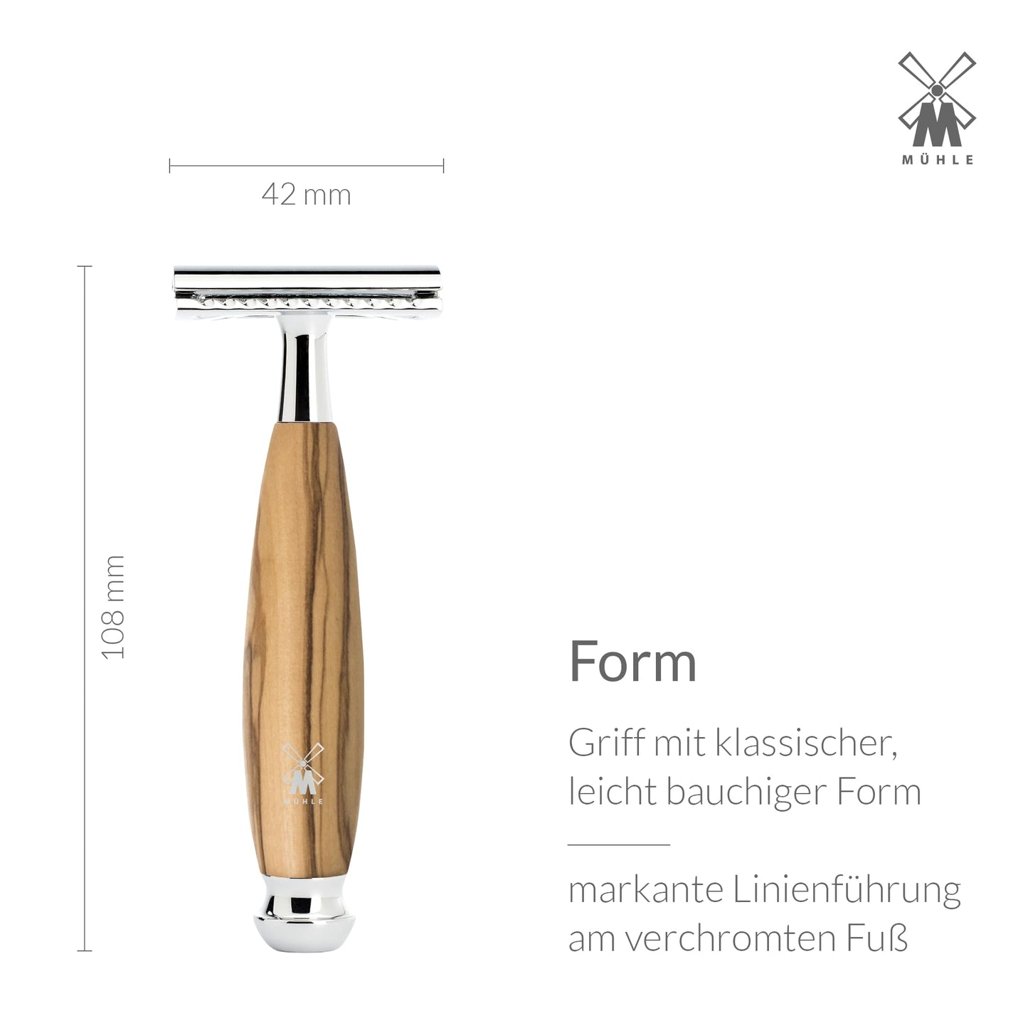 MÜHLE VIVO Olive Wood Closed Comb Safety Razor - Clean Shaving, Modern Design