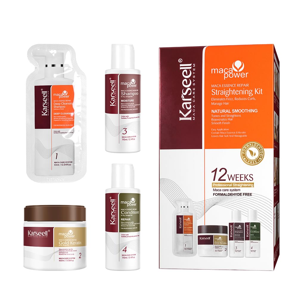 Karseell Maca Essence Repair Keratin Hair Treatment Straightening Kit, 12 Weeks of Home Use Professional Straightening, Softer and Shinier Hair, All Hair Types