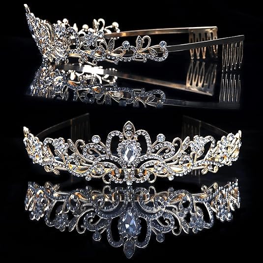 Yopay 6 Pack Gold Crystal Tiara Crowns for Women & Girls
