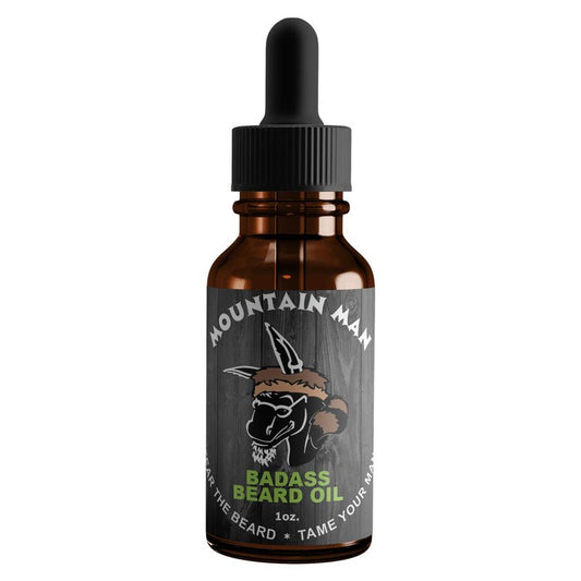 Badass Beard Care Oil for Men - Mountain Man Scent, 1 oz - All Natural Ingredients, Keeps Beard and Mustache Full, Soft and Healthy
