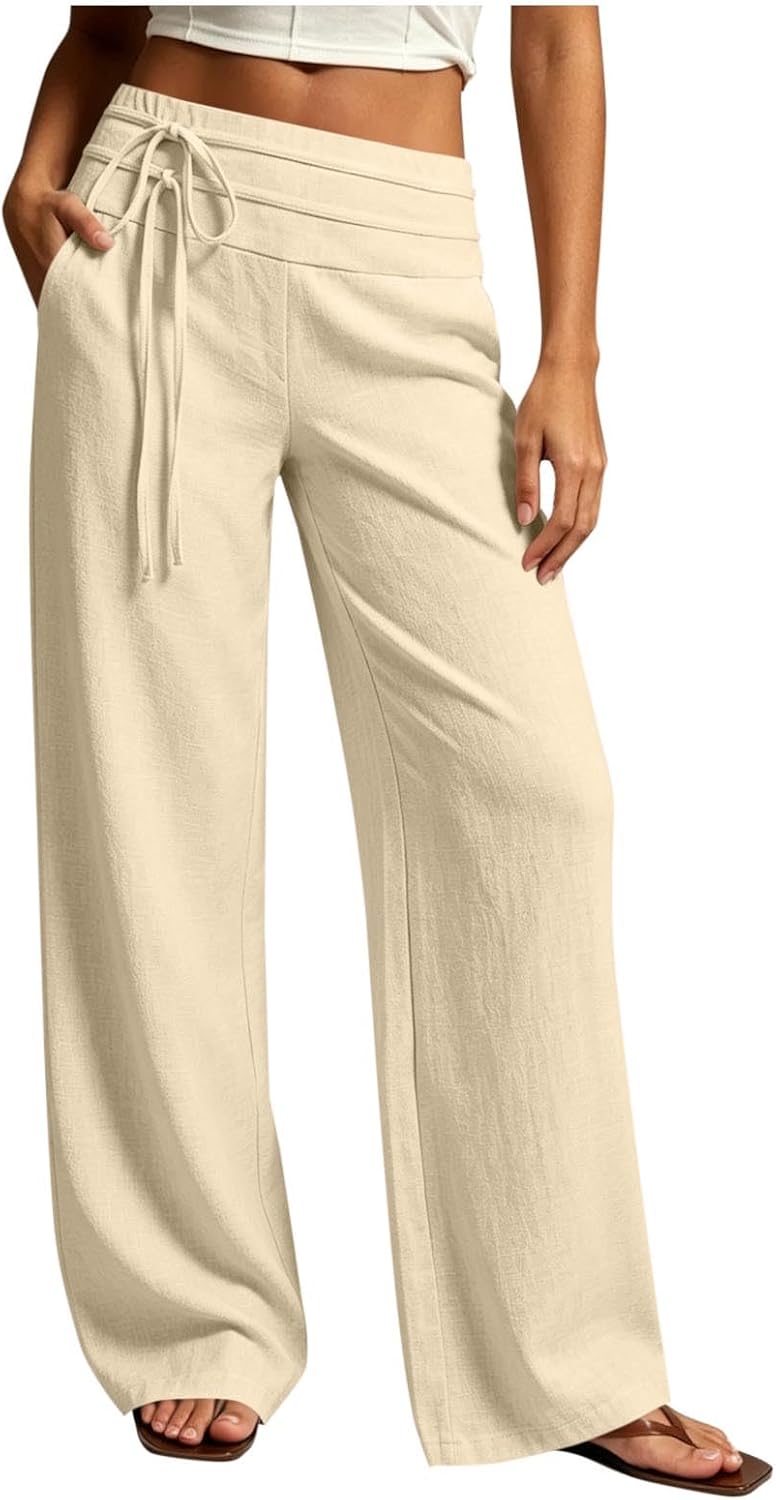 Wide Leg Linen Pants for Women - Loose Flowy Palazzo Trousers | Summer Beach Vacation Wear