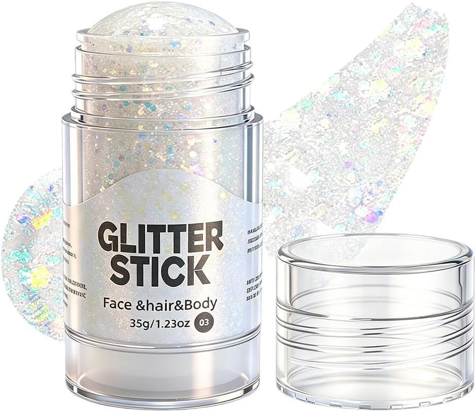 Red White Blue Glitter Stick - Patriotic Face & Body Makeup for 4th of July | Festival Party Accessory (Silver-Gray)