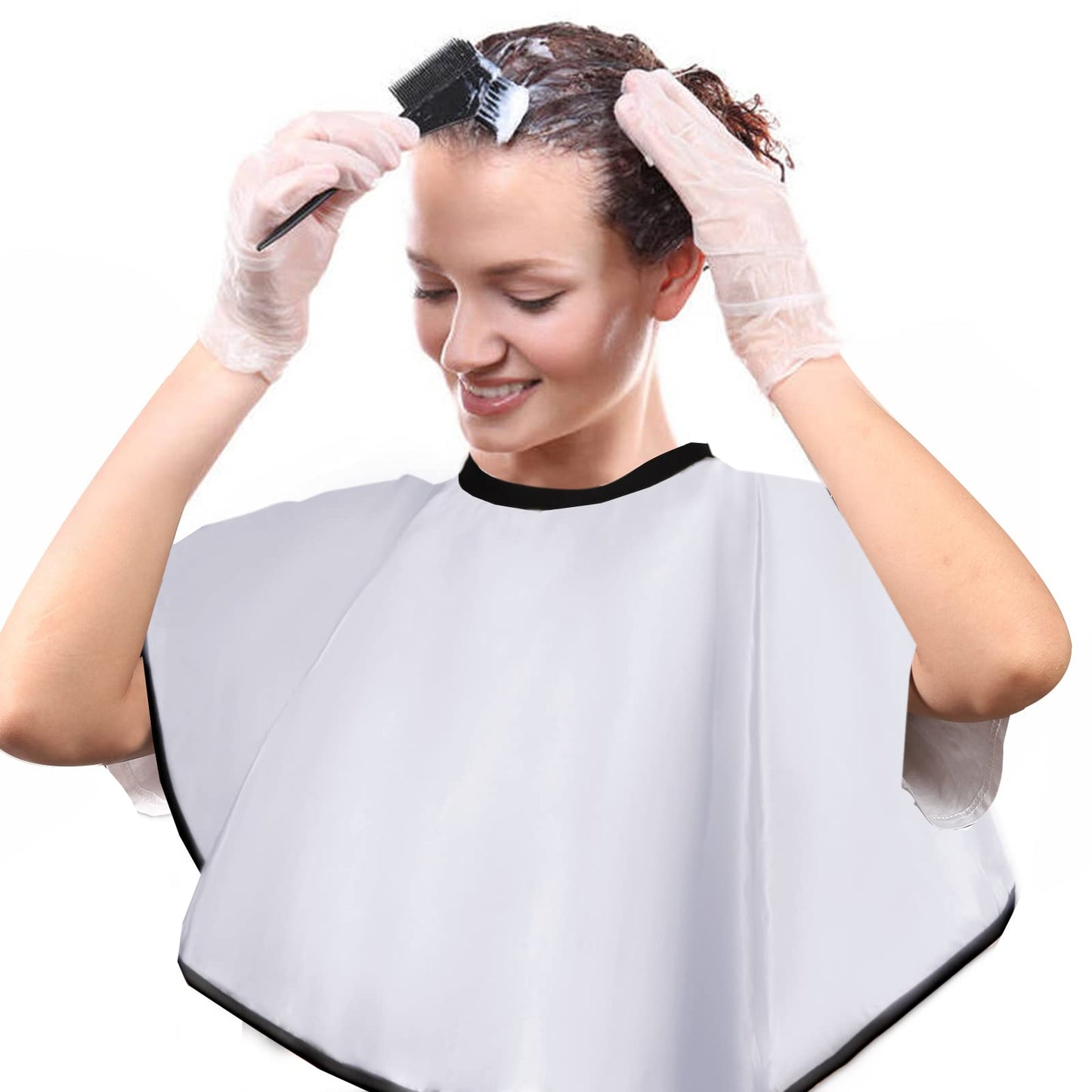 Short Barber Cape, Waterproof Nylon Salon Hair Cutting Cape, Makeup Artist Cape for Hair Dye, Comb-out, Styling, Shampoo (1, White)