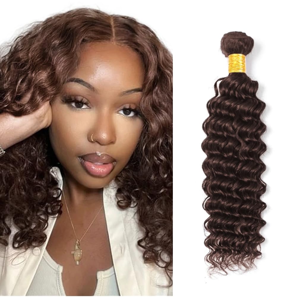 Brown Bundles #4 Deep Wave Bundles Human Hair 14 inch Chocolate Brown Deep Wave Human Hair Bundle Single Bundle
