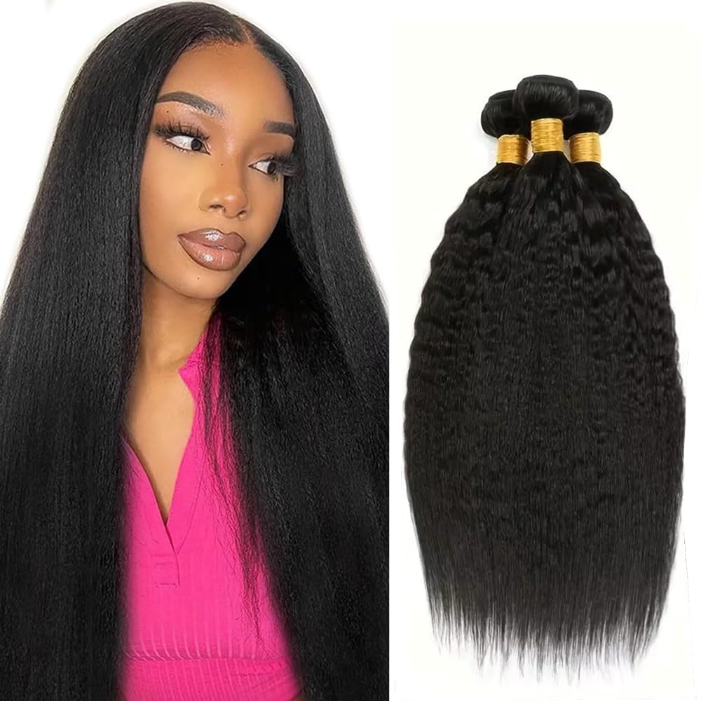 Human Hair Bundles Yaki Straight Bundles 24 26 28 inch Yaki Human Hair Bundle Kinky Straight Bundle