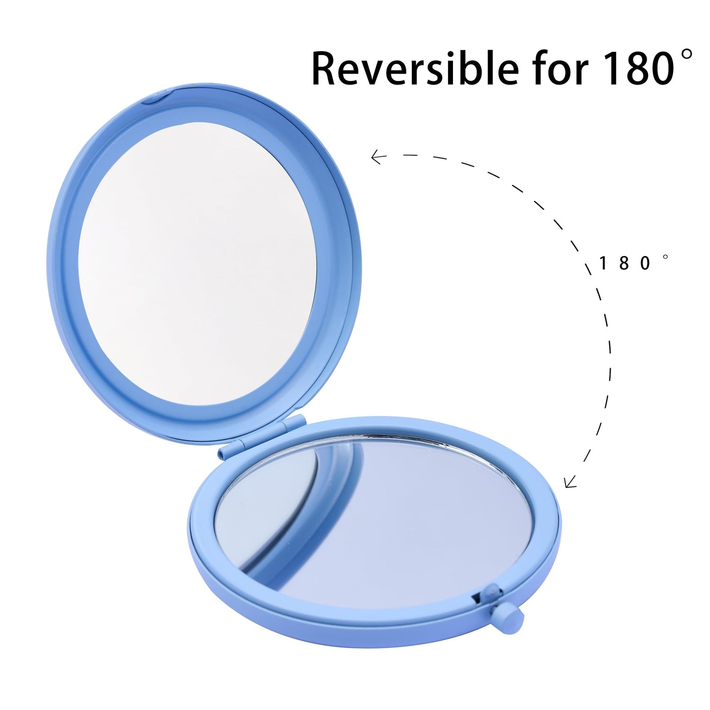 MLLXX Compact Mirror for Purse, Metal Round Shell, Double-Sided 1X/2X Magnifying, Portable Travel Makeup Mirror, Mini Pocket Mirror, Baby Blue, 4 Packs