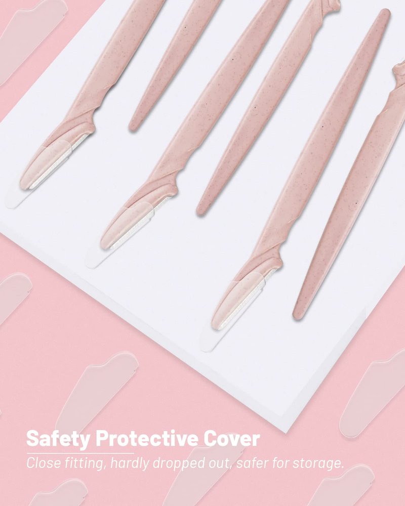 Eyebrow Razor for Women, 12 Pcs Dermaplaning Tool for Face Professional, Face Razor for Women Facial Hair Remover (Wheat Pink)