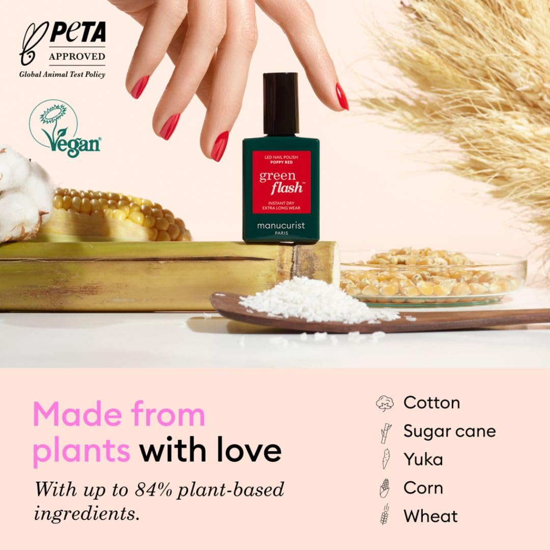 Manucurist Green Flash LED Sheer Pale Pink Hortencia Gel Nail Polish - Vegan, 12-Free, Plant-Based - Strengthens and Protects the Nail - Gel Polish - Made in France - 0.5 fl oz