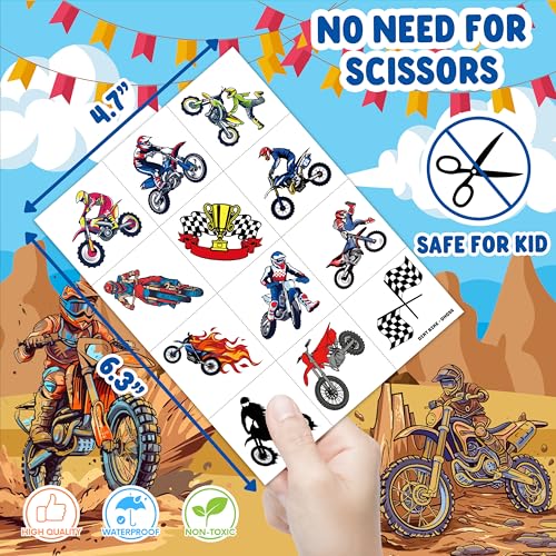 60 PCS Dirt Bike Temporary Tattoos - Waterproof Kids Party Favors