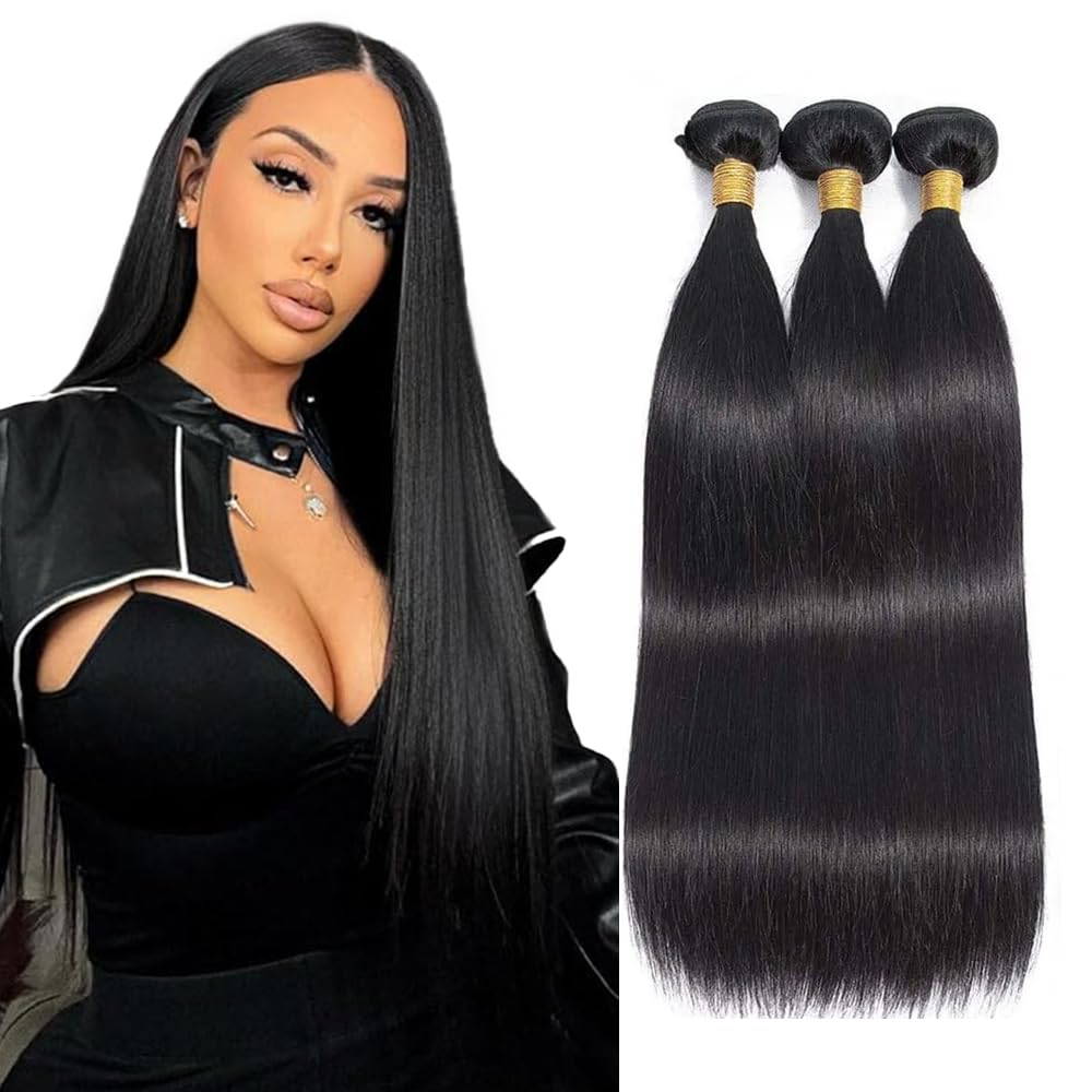 30 32 34 Inch Straight Bundles Human Hair Bundles Mixed Length Brazilian Virgin GveoXvo Straight Bundle Hair Extensions
