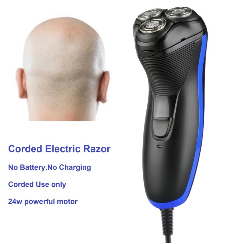 VSTSERIES Corded Electric Razor for Men,Face and Bald Head Shaver,3D Rotary Close Shaving Machine.Plug in 10 000RPM Powerful Razor for Bold Heavy Hair,24w Stubble Beard Clipper with Pop-up Trimmer