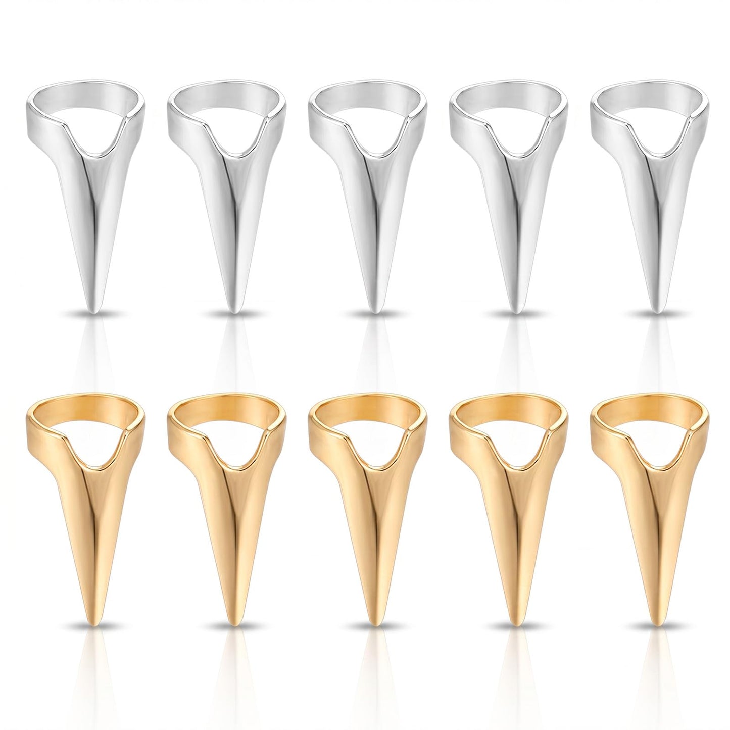 SULIKJHUI 10 Pcs Finger Sectioning Tool for Hair, Stainless Steel Stitch Braid Tool for Braiding Curling Extension, Hair Parting Rings (Gold & Silver)