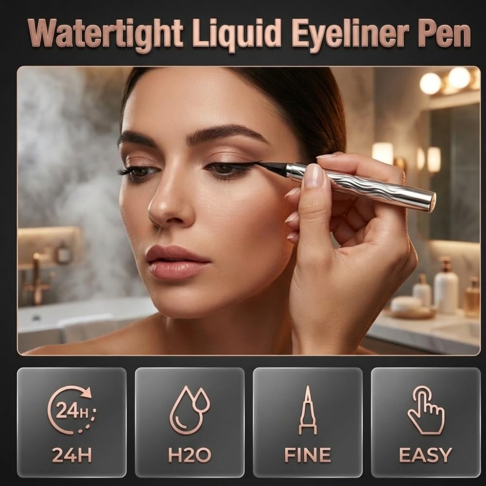 LECDOA Waterproof Liquid Eyeliner, 24-Hour Long-Lasting Black Liquid Eyeliner, Lightweight Formula, Vegan Eye Makeup, Eyeliner for Older Women and Young Women (Black)