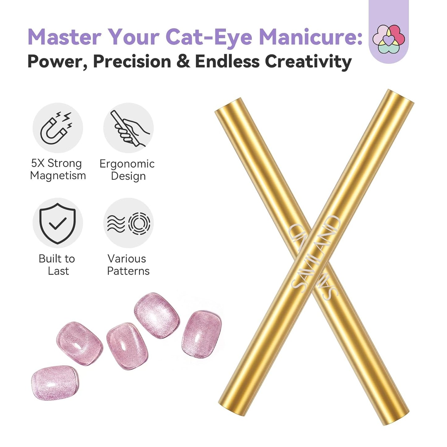 Cat Eye Nail Magnet - 5X Stronger Golden Double-Head Magnet for Gel Polish | Heart Design