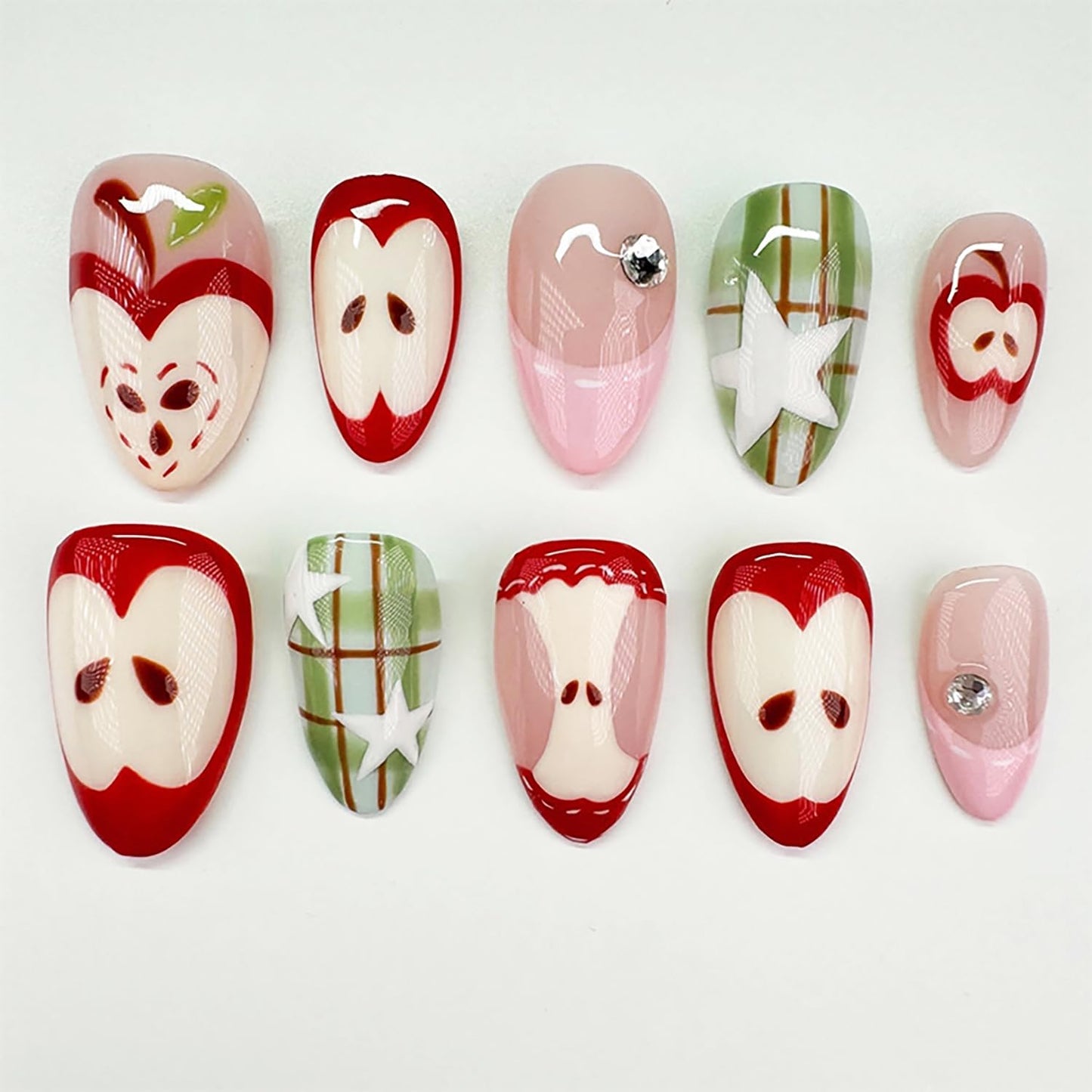 30Pcs Halloween Press-On Nails - 3D Spider & Bat Designs | Medium Almond Acrylic Tips for Women