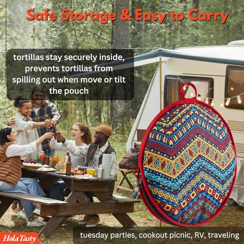 Insulated Tortilla Warmer Pouch - 12 Inch Zippered Holder for 10" Tortillas