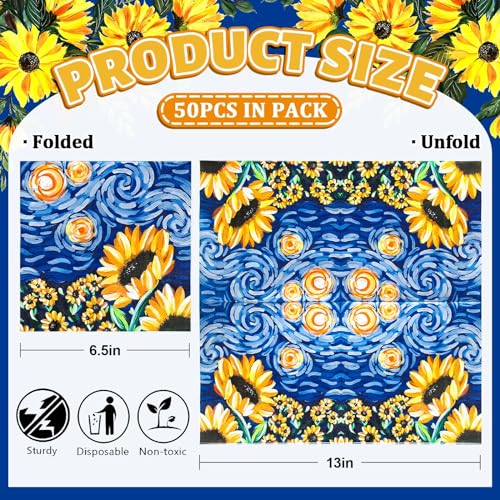 Whaline 50Pcs Sunflower Paper Napkins - Summer Starry Night Design