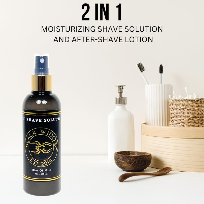 Black Widow Pro Shave Solution - No-Mess Shaving Spray Lotion for Men & Women | Hydrating, Mint-Infused Formula to Reduce Razor Burn