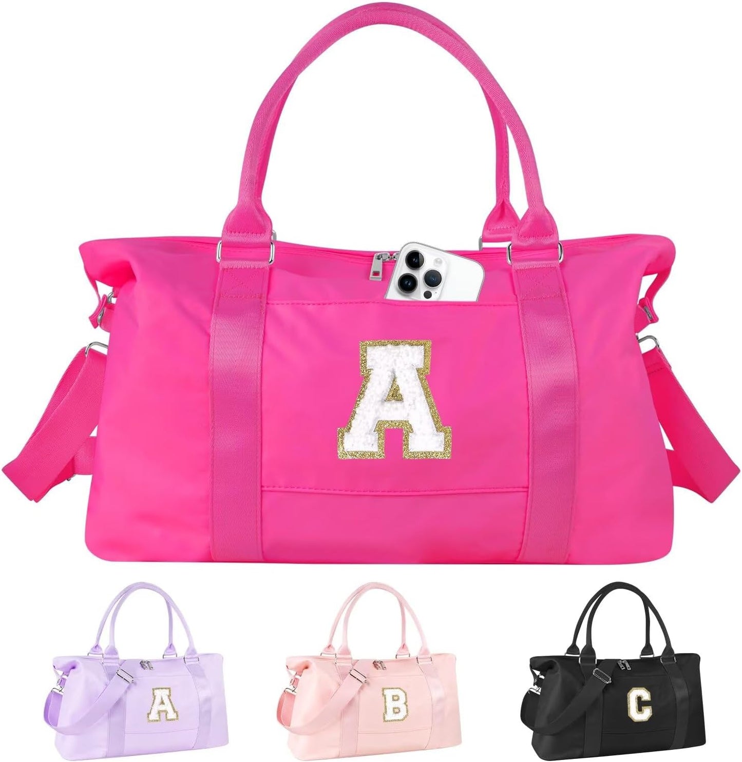 Dance Gym Duffel Bag - Personalized Initial Weekender for Teen Girls | Pink Overnight Carry-On & Cheer Bag