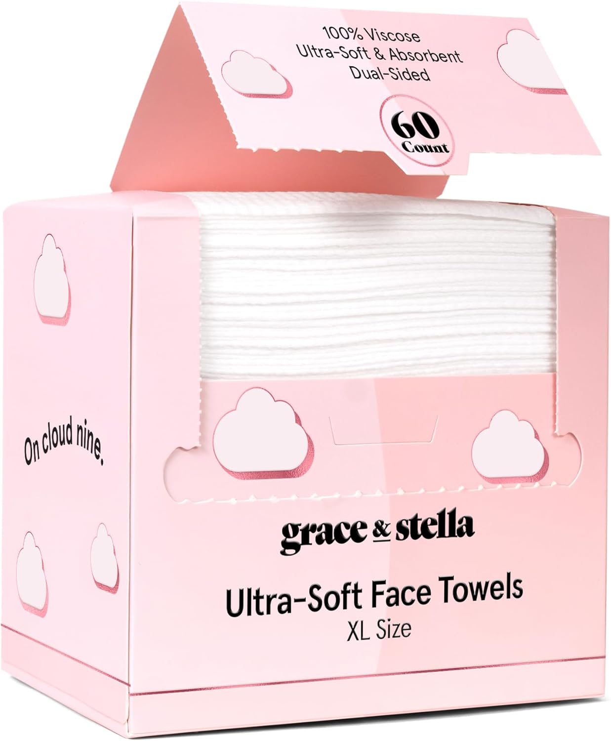 Face Towels Disposable - Ultra-Soft Absorbent Wipes for Cleansing | XL Lint-Free Vegan Facial Towels (60 Count)