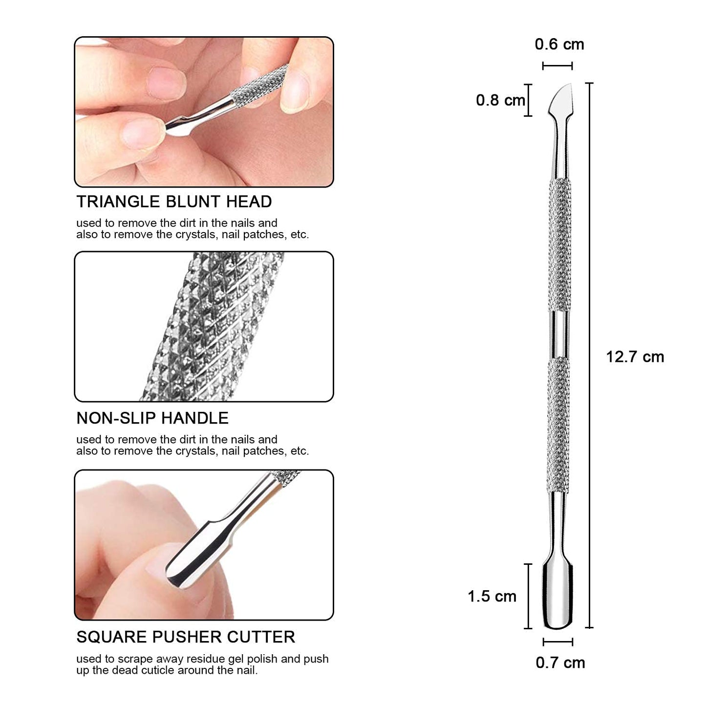 Professional Stainless Steel Cuticle Pusher & Cutter Set - Dual-Ended Nail Care Tool | 2 Pcs, Silver