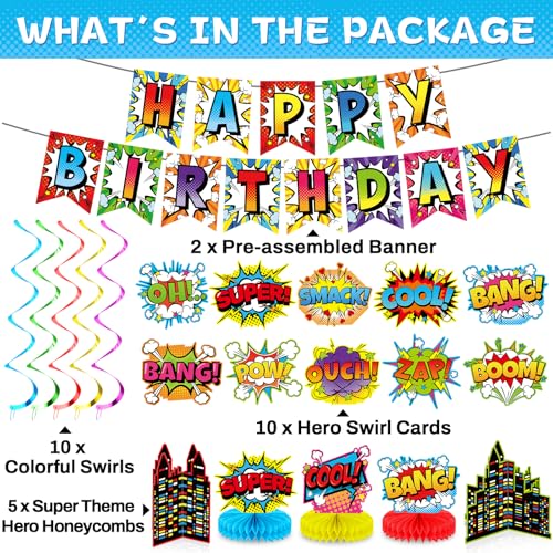 Hero Birthday Party Decorations Set - 27pcs Banner & Centerpieces