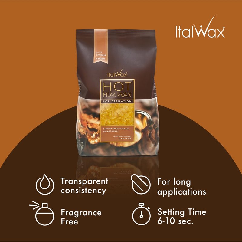 Italwax Classic Line Natural Hard Wax Beads 1.1 lb (500 g) – Transparent Medium Setting Stripless Wax for Normal Skin & Large Areas – Made in Italy