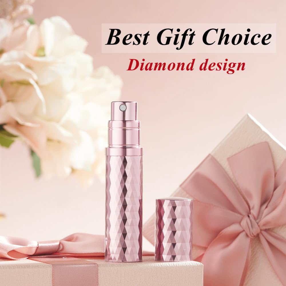 Aurdox Perfume Atomizer, Refillable, Mini Travel Size Small Spray Bottle with Bottom Pump, Leakproof and Portable for Women and Men, Elegant Dimond Design, 5ml