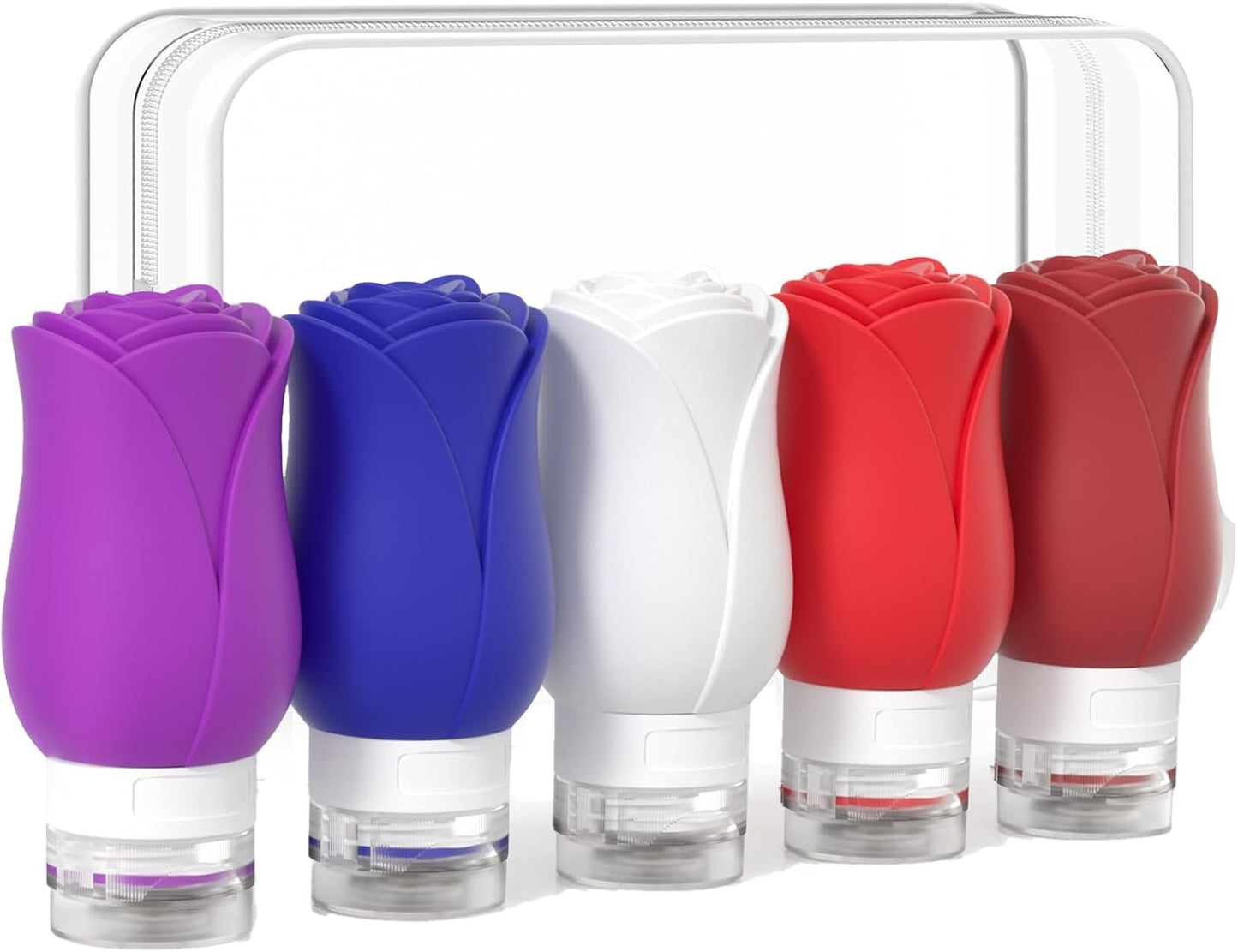 Travel Toiletry Containers - 4 Pack Leakproof 3oz Bottles & Mini Jars | BPA-Free Silicone Squeeze Tubes in Purple Rose