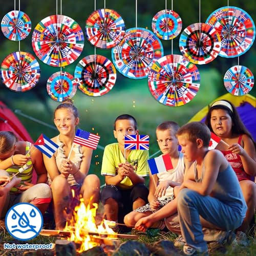 12 Pcs International Flags Paper Fans for Party Decorations