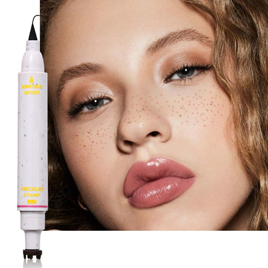 HHLTOH 2in1 Freckle Stamp Eyeliners Makeup, Women Face and Eye Cosmetics, Quick Dry Long-Lasting Waterproof Medium Brown Freckles Stamps & Black Eyeliner Pen,Effortless Daily Natural Sunkissed Make Up