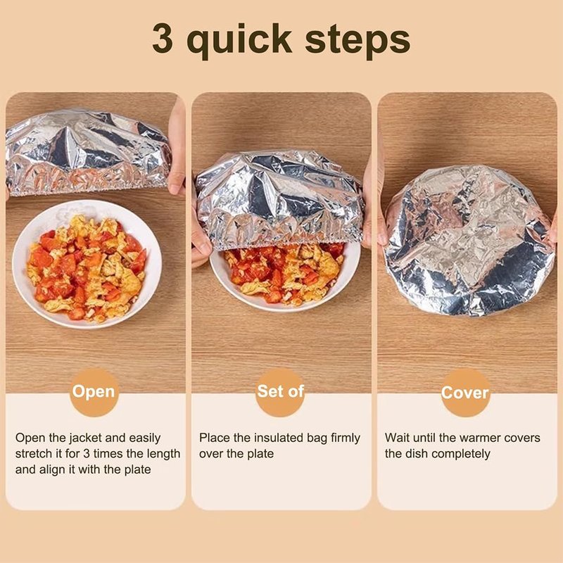 Reusable Aluminum Foil Insulation Cover, 50Pcs Food Covers for Keeping Food Warm, 110℃ Heat Resistant Elastic Bowl Covers for Leftovers, Meal Prep & Picnic, Fits 11-28cm Round/Square Plates (50)